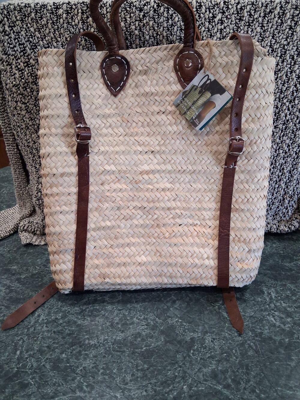 Handmade Moroccan Straw Backpack Woven Palm Leaf Bag Straps Tote Verve Culture